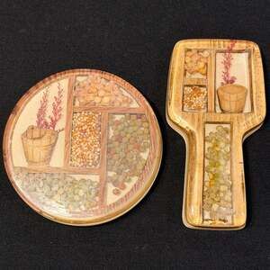 Vintage Lucite Trivet and Spoon Rest Set, Embedded Grains & Seeds, MCM Decor